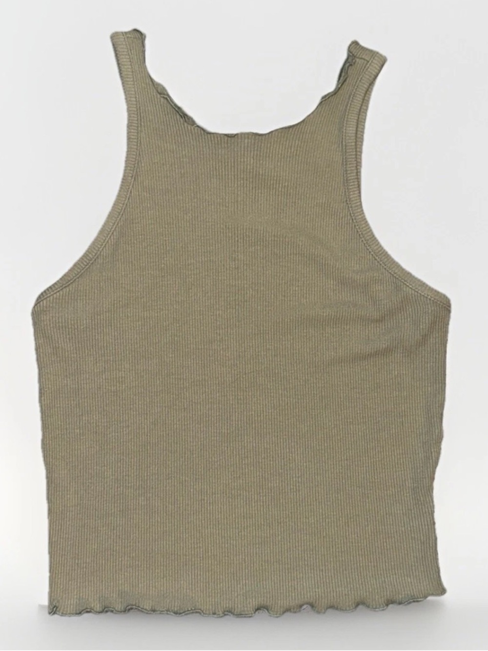 Fitz + Eddi Olive Ribbed Knit Cropped Tank Top High Neck Lettuce Edge Size L